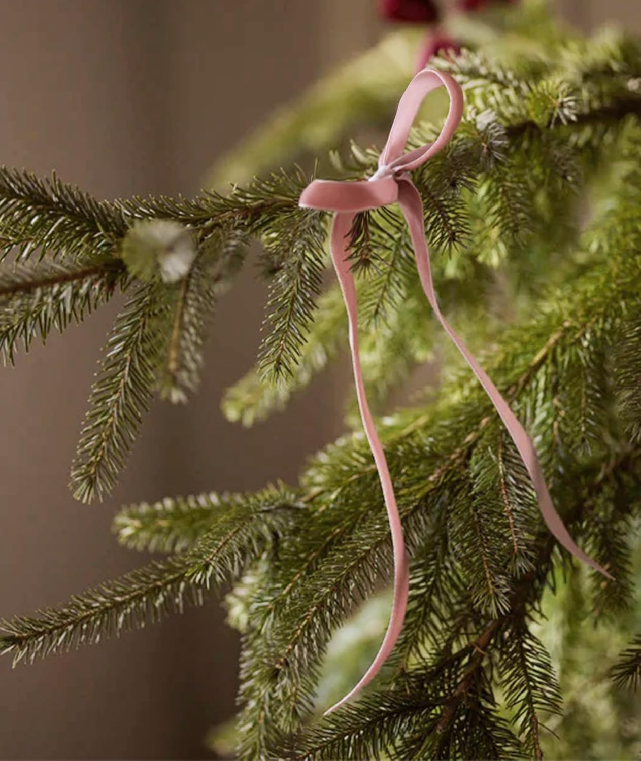 Pink Velvet Ribbon 3/8'' 25 Yards for Christmas Tree, Gift Wrapping, Flower Bouquet, Wreath Decorations, Bow Making