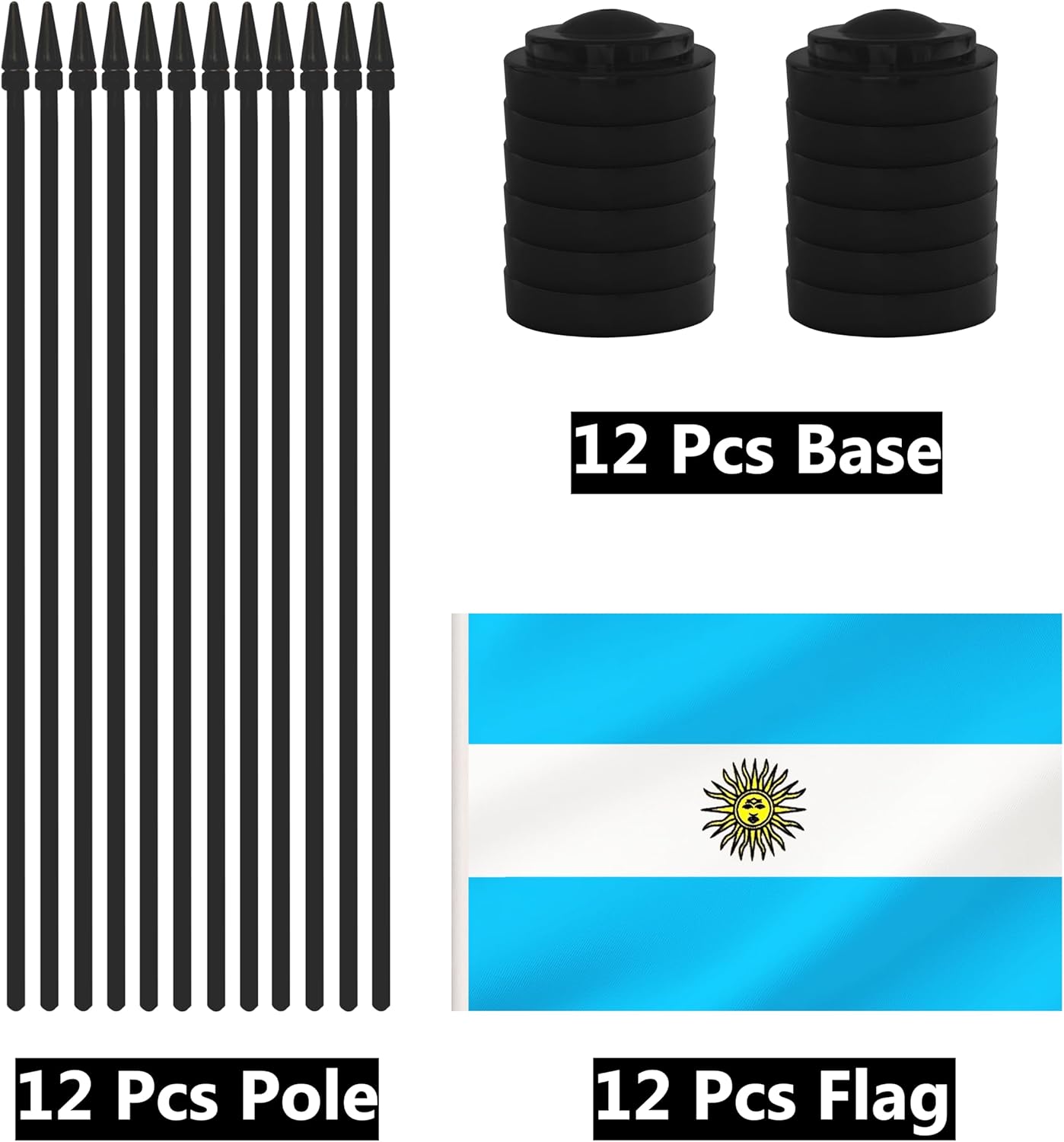 12 Pack Argentina Desk Flags, Argentine Desktop Flag, Small Miniature Office Flags with 12" Black Pole and Black Base, Offices, Classroom, Home, Festival Decoration (Argentina)