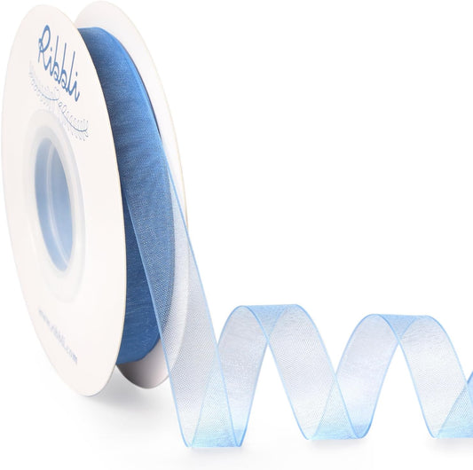 Ribbli Dusty Blue Organza Ribbon 1/2 Inches x Continuous 50 Yard Blue Sheer Ribbon for Gift Wrapping,Cookie Wrapping,Wedding Decoration