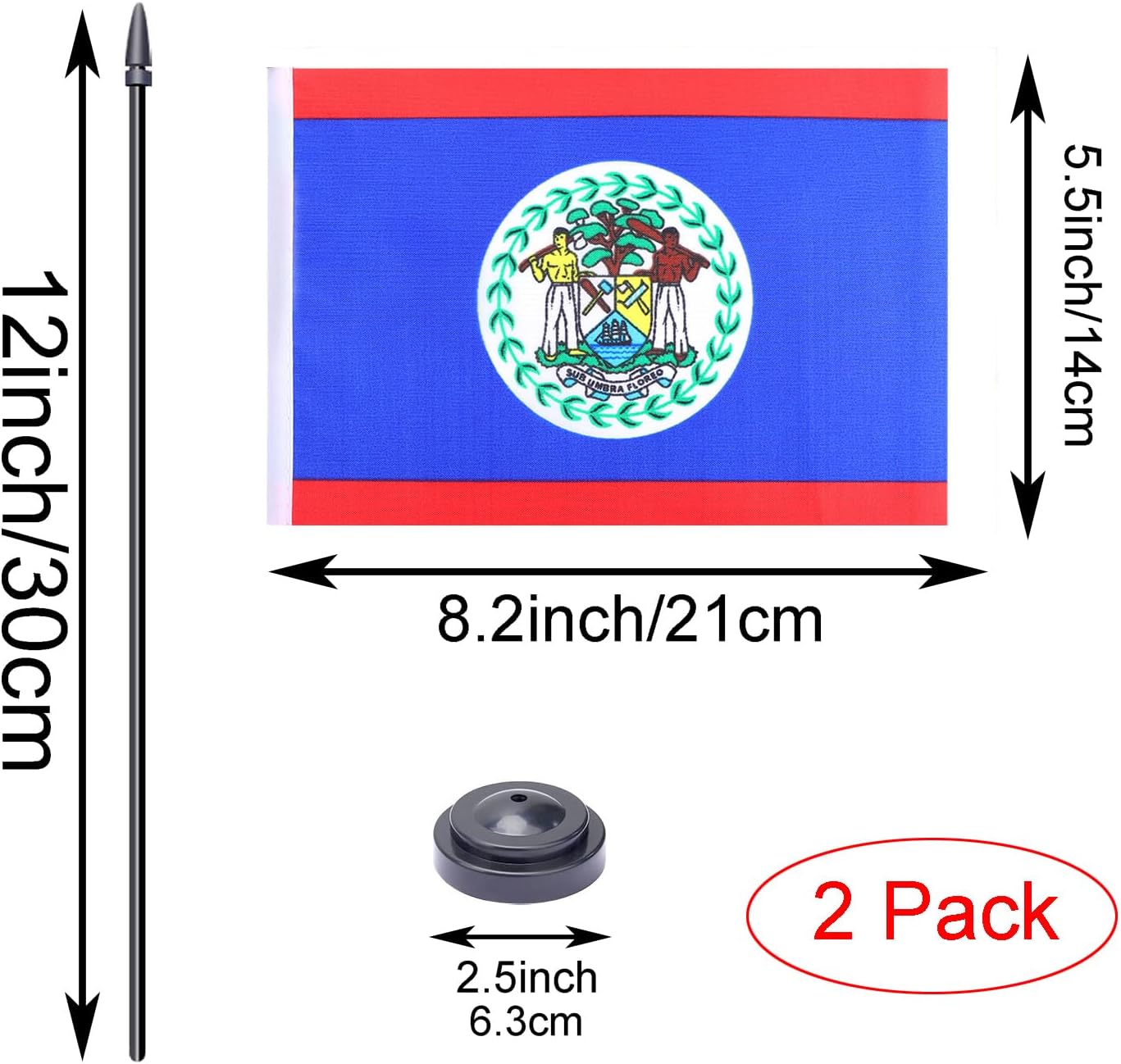 WXTWK 2 Pack Belize Flag Belize Desk Flag Set - Mini Small Belizeans Table Office Flags with Black 12" Solid Pole Stand Base Classroom Meeting Desktop Decorations