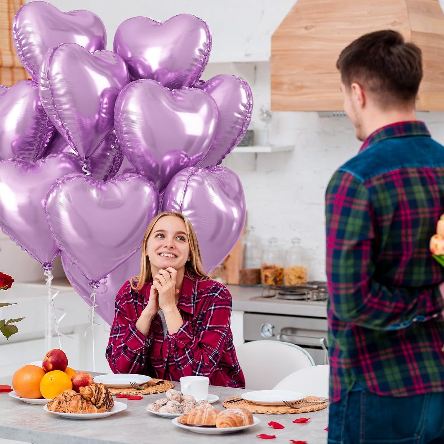 Purple Foil Heart Balloons, 12Pcs Lavender Purple Heart Shape Mylar Balloons, 18 Inch Light Purple Helium Heart Balloons for Girls Women Birthday Wedding Baby Shower Valentines Anniversary
