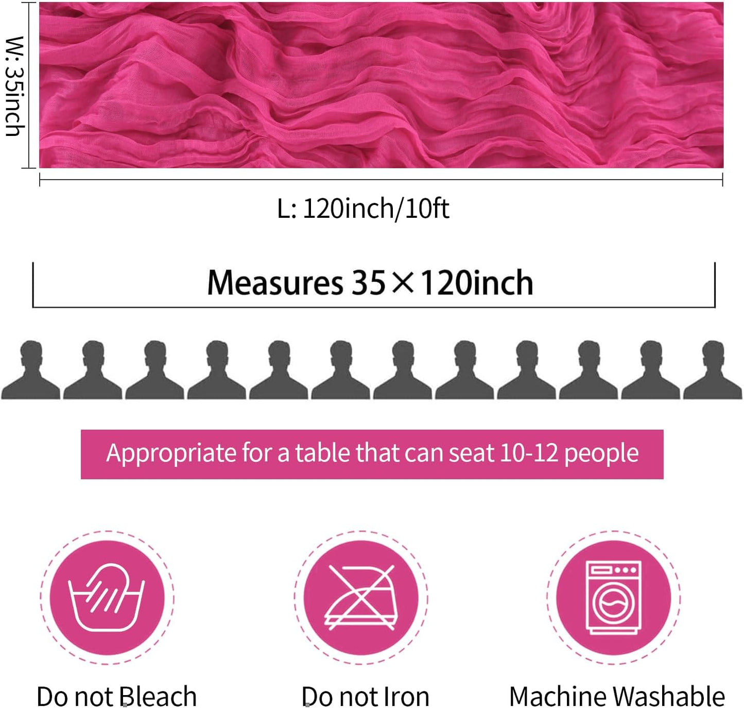 6 Pack Hot Pink Cheesecloth Table Runner Summer Sheer Fuschia Cheese Cloth Table Runner Boho Gauze 120 Inches Summer Table Decorations for Weddings Bridal Baby Shower Birthday Parties