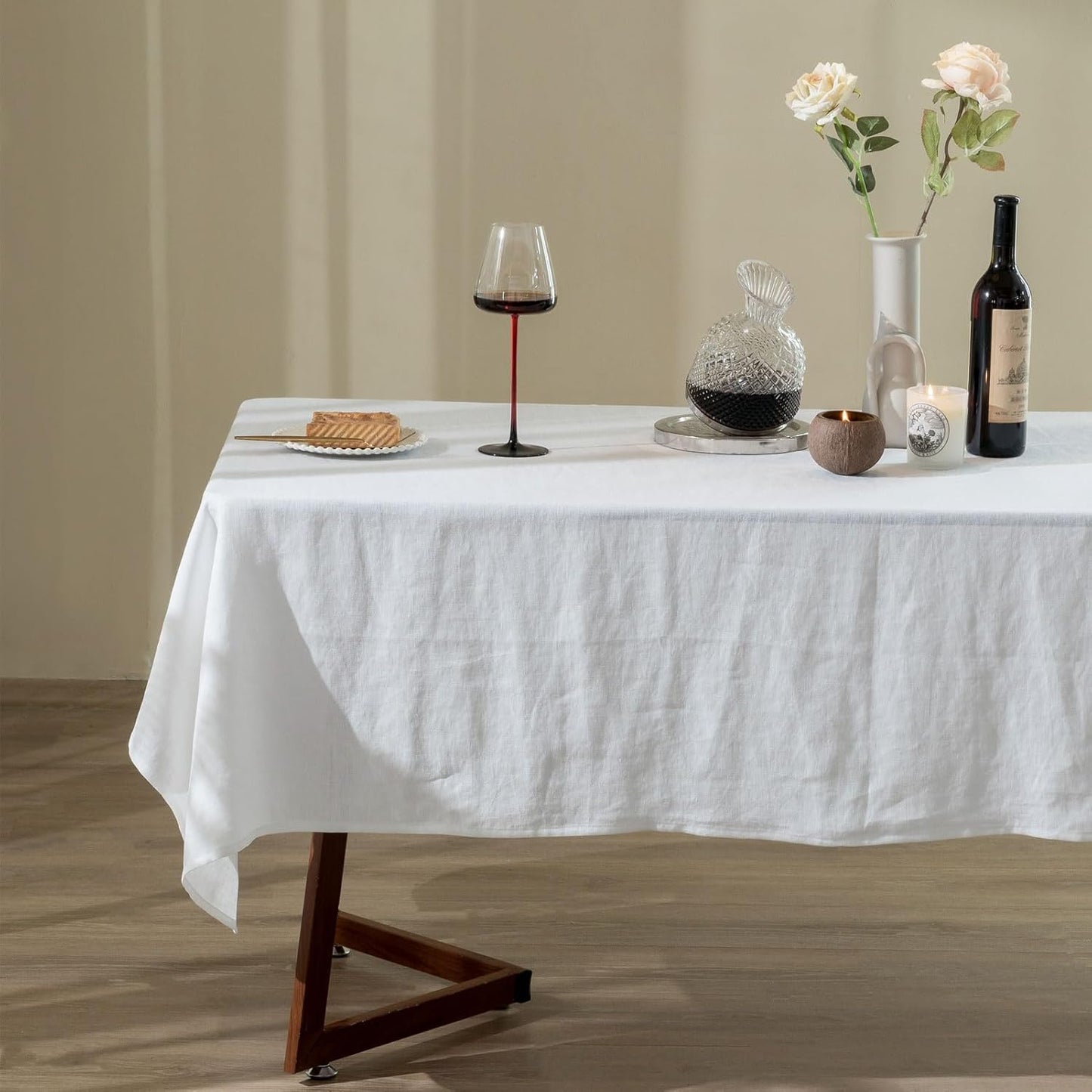 Talasily Linen Tablecloth 100% Pure Linen Table Cloth 60x144 Inches Rectangle Tablecloths Washable Cloths for Kitchen, Dining, Buffet Parties, Holidays, Picnic, Weddings and Restaurants-White