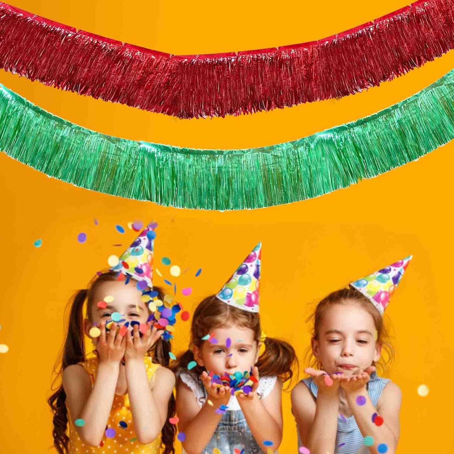 Green Foil Fringe Garland,6 Pack 10 Feet Tinsel Fringe Parade Float Decorations for Trailer, Use Wall Hanging Fringe Banner Decorations for Wedding,Christmas,Birthday Party