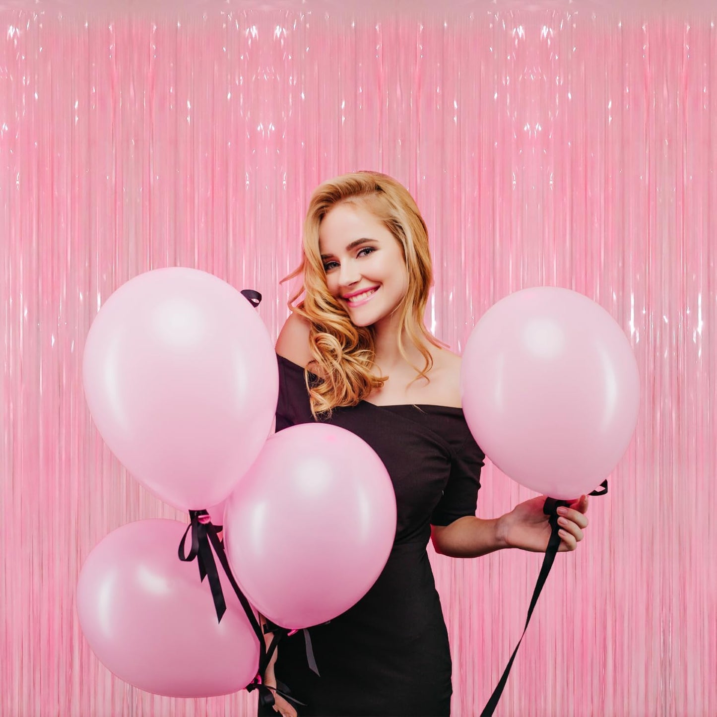 GOER 3.2 ft x 8.2 ft Metallic Tinsel Foil Fringe Curtains Party Photo Backdrop Party Streamers for Birthday,Graduation,New Year Eve Decorations Wedding Decor(3 Packs,Candy Pink)