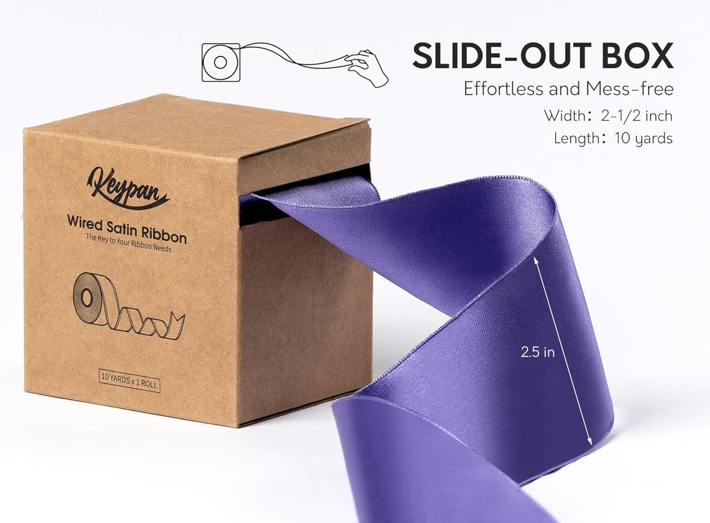 Purple Satin Ribbon Double-Faced Wired Ribbons for Gift Wrapping Flower Bouquet Bows Wedding Invitation Christmas Decor Crafts 2-1/2 Inch 10 Yards