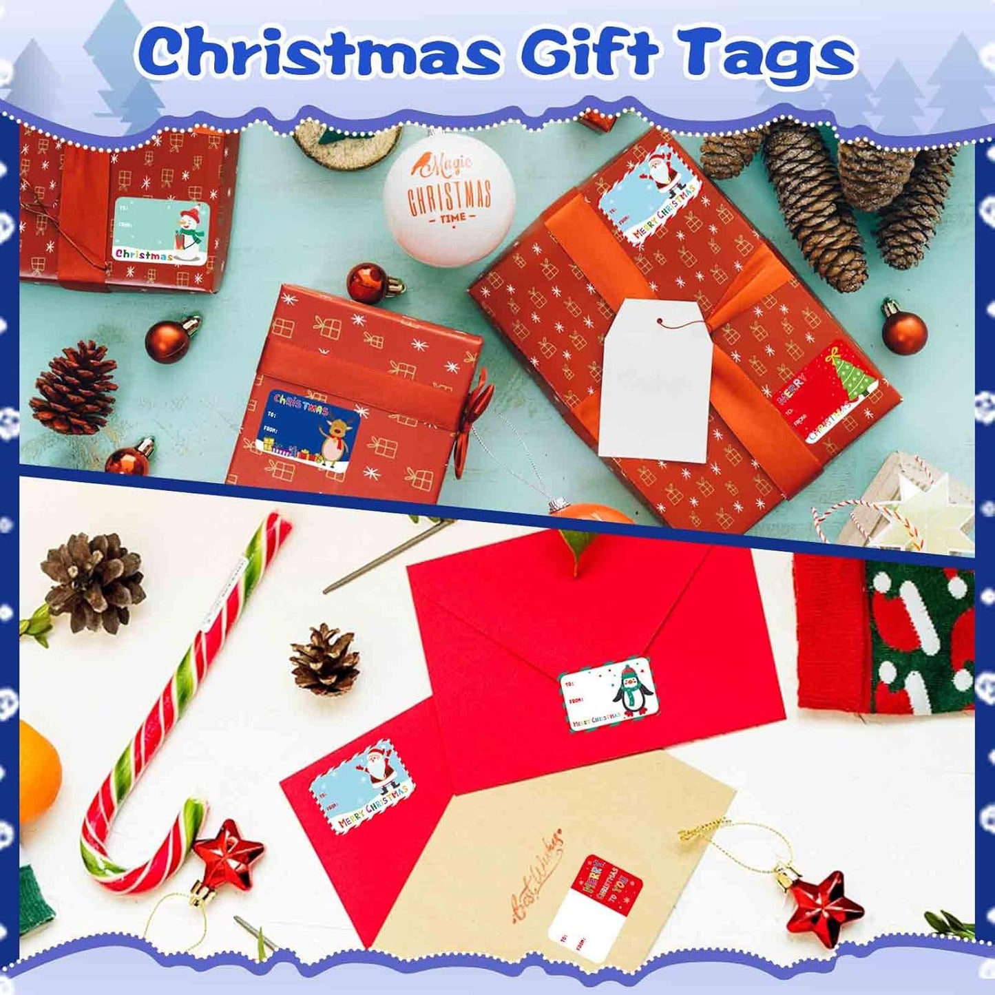 300PCS Christmas Gift Tags Stickers, Self-Adhesive Christmas Name Tags for Gifts Wrappings Christmas Gift Labels Stickers for Presents Boxes Bags Envelopes Holiday Decoration