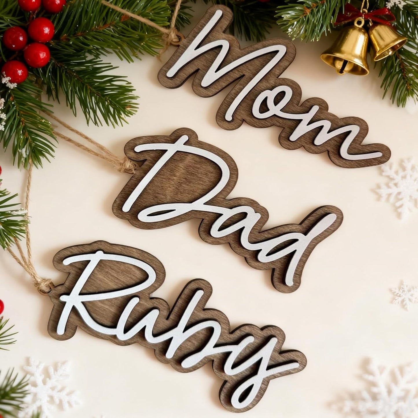 2Pcs Personalized Christmas Stocking Name Tags Custom Wooden Stocking Name Tag Customized Letters Tags Custom Xmas Stockings Hanging Tag Gifts for Christmas Stockings