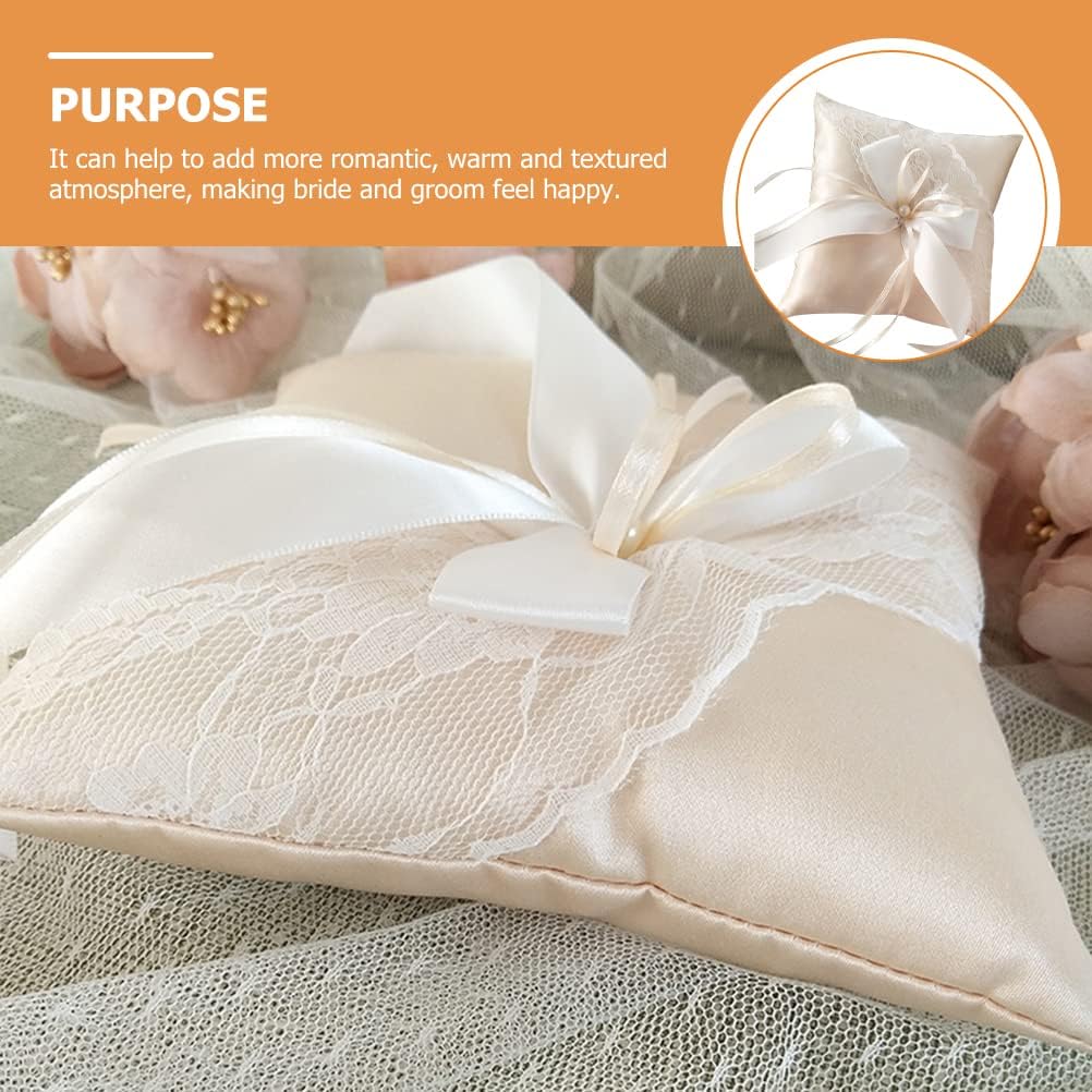 LUOZZY Wedding Ring Bearer Pillow Cushion with Pearls Decorations Wedding Ring Pillow Holder (Champagne 5.89 Inch)