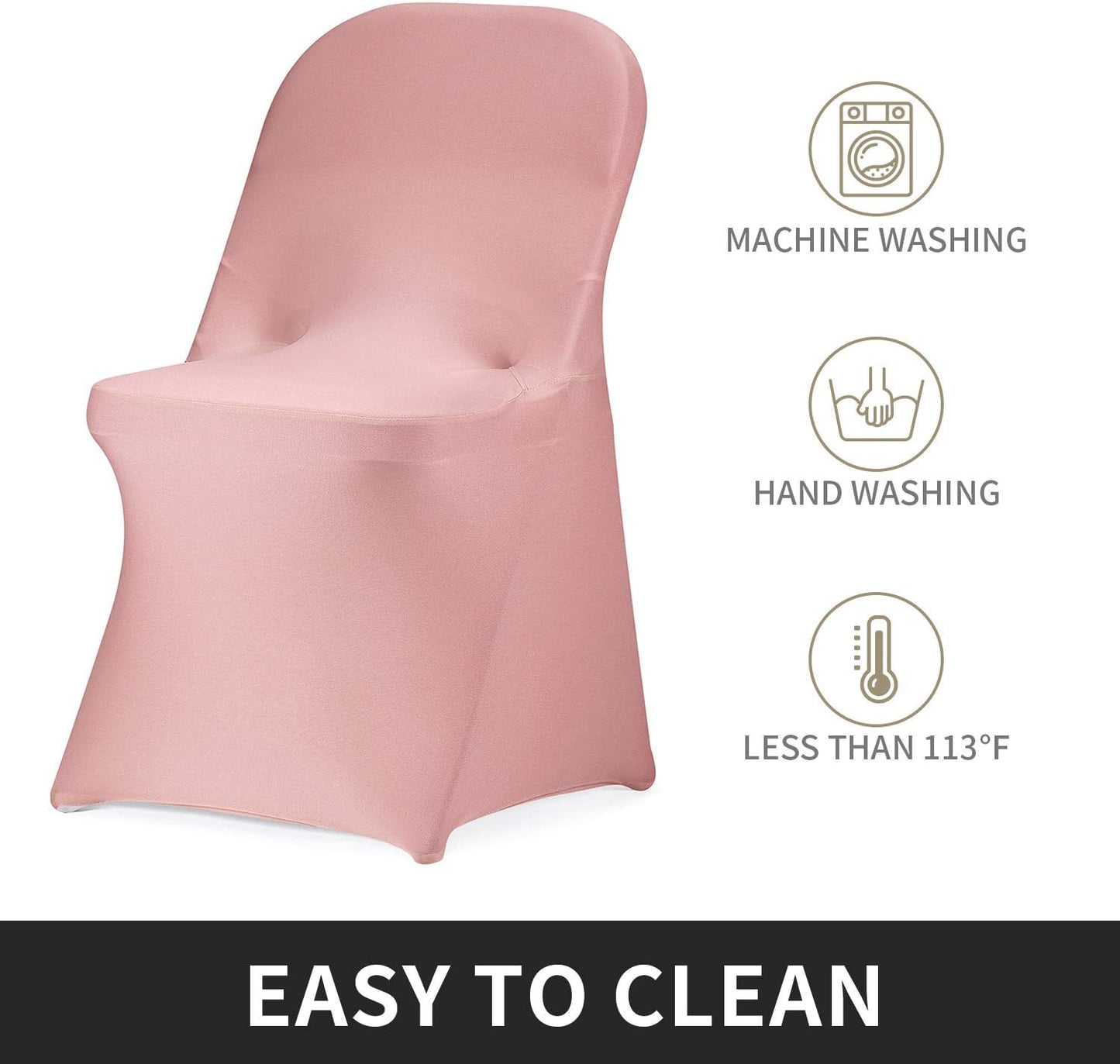 Peomeise Stretch Spandex Folding Chair Cover for Wedding Party Dining Banquet Event (Dusty Pink,12pcs)