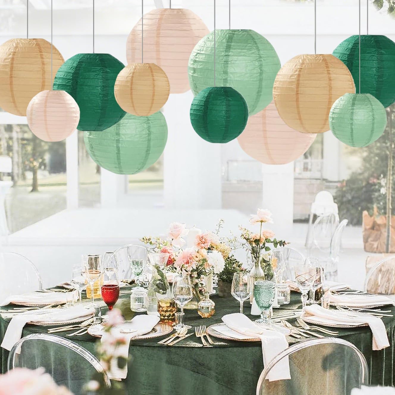 Sage Green Paper Lanterns Decorative 12pcs Party Hanging Decorations for Rustic Party Bridal Shower Wedding Baby Shower Graduation Anniversary Neutral Room Decor