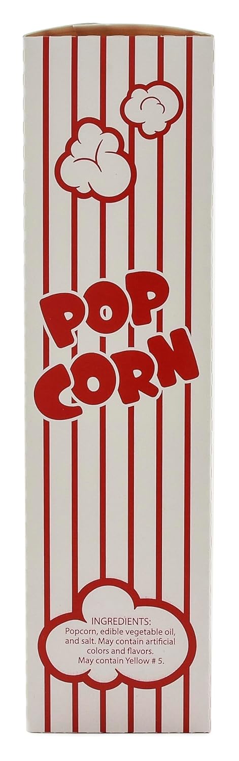 Snappy 3J Red & White Striped Close Top Popcorn Boxes for Movie Night Supplies, Popcorn Boxes Bulk 15000 Count, Movie Night Popcorn Boxes 1.25 oz. Capacity, 4.625” x 2” x 7.5” Popcorn Containers