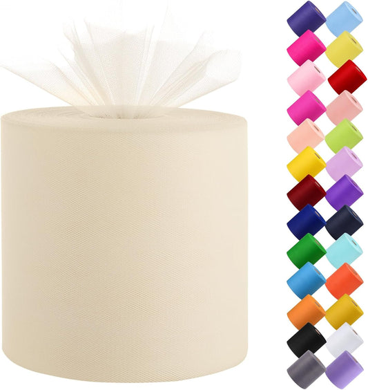 Tulle Fabric Roll, 6” by 200 Yards (600FT) Tulle Organza Fabric Spool for DIY Tutu Skirt Baby Shower Decor Wedding Backdrop Crafts Birthday Party Supplies (Ivory)