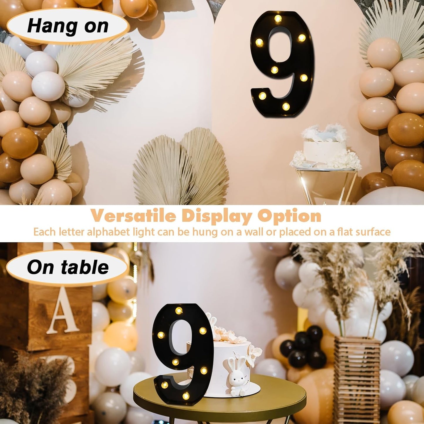 LED Marquee Numbers, 8.58 Inch Led Light Up Numbers for Party, Small Light Up Letters, Battery Powered Lighted Number for Table, Birthday, Night Light, Christmas or Home Decor (Black, Number 9)