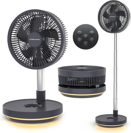 Primevolve Portable Rechargeable Oscillating Fan, Battery Operated Fan Adjustable Height, USB Home Office Outdoor Camping Travel, Dark Gray 10"