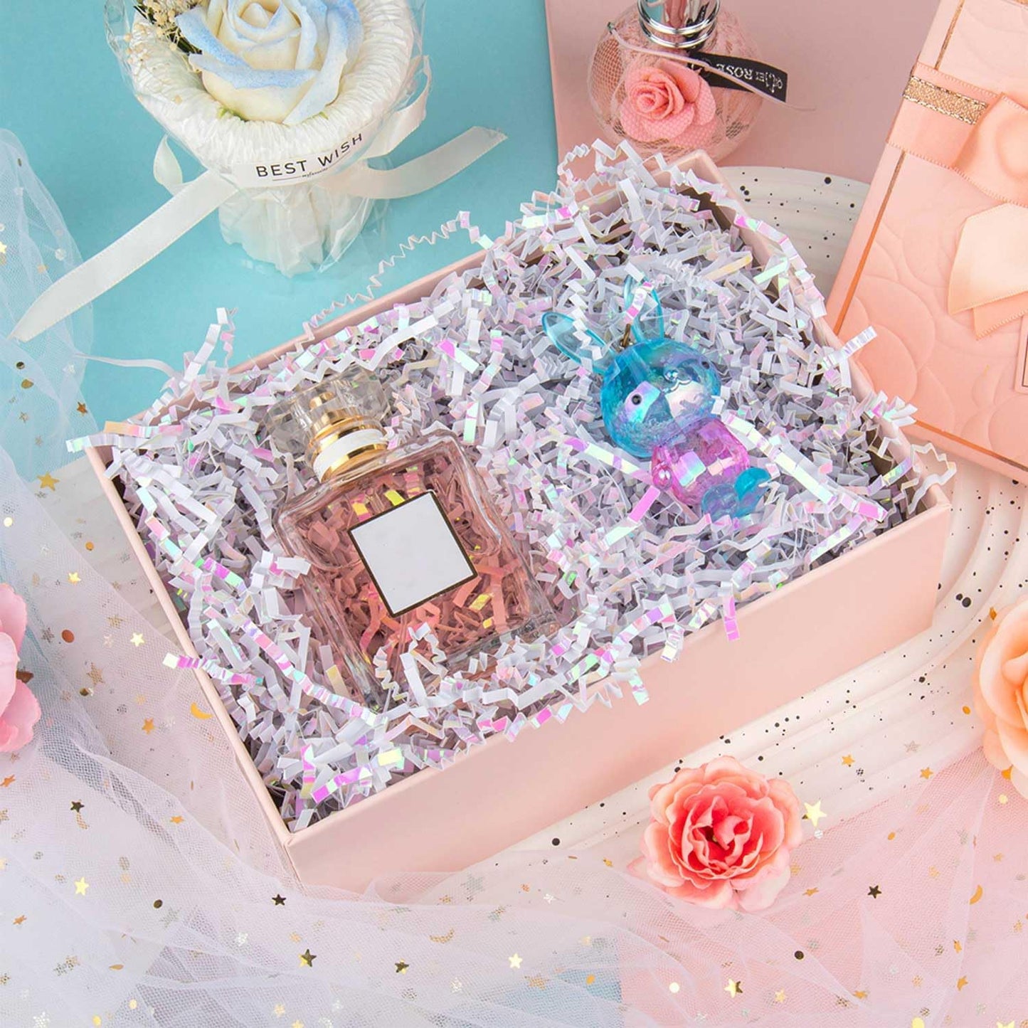 8.5oz Crinkle Paper Filler, Gift Baskets Gift Boxes Crafts Shredded Cut Paper Packaging Decorative Stuffing & Cushioning Confetti for Easter Birthday Wedding Party Favor Diamond White