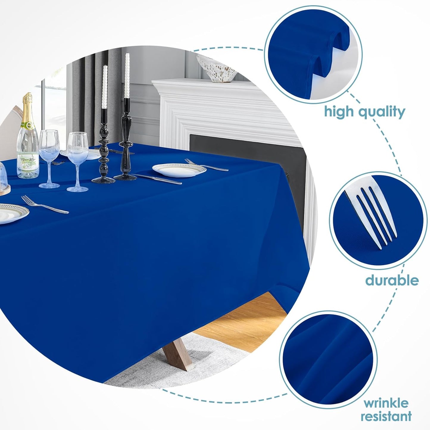 VidaFete Tablecloth 6 Pack 90*132inch Rectangle Table Cloth Polyester, Stain Wrinkle Resistant Polyester Dining Table Cover for Kitchen Dinning Party Wedding Rectangular Buffet Decoration(Royal Blue)