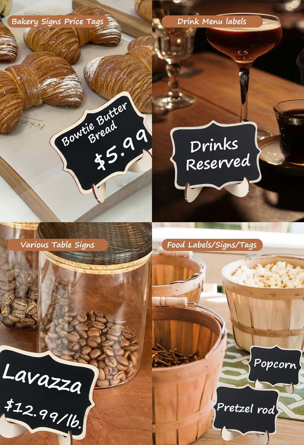 Herda 18 PCS Mini Chalkboard Signs with Easel Stand, Wooden Blackboard Labels for Wedding Celebration, Name/Place Cards, Food Labels for Party Buffet, Reusable Signs/Message Boards/Table Numbers etc.