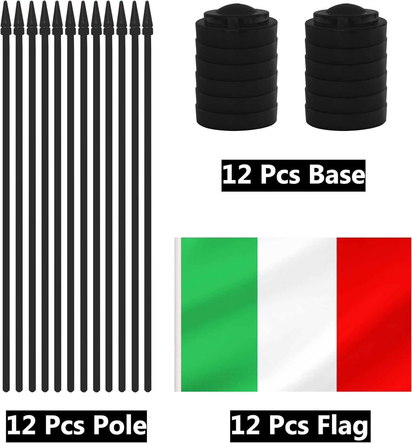 12 Pack Italy Desk Flags, Italian Desktop Flag, Small Miniature Office Flags with 12" Black Pole and Black Base, Offices, Classroom, Home, Festival Decoration (Italy)