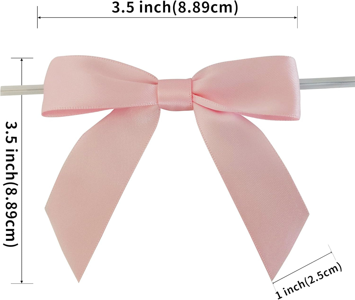 50pcs 3-1/2" Light Pink Satin Ribbon Bows with Twist Ties for Gift Wrapping Packing Wedding Big Ribbon Bows for Accessories Decoration (Lt.Pink)