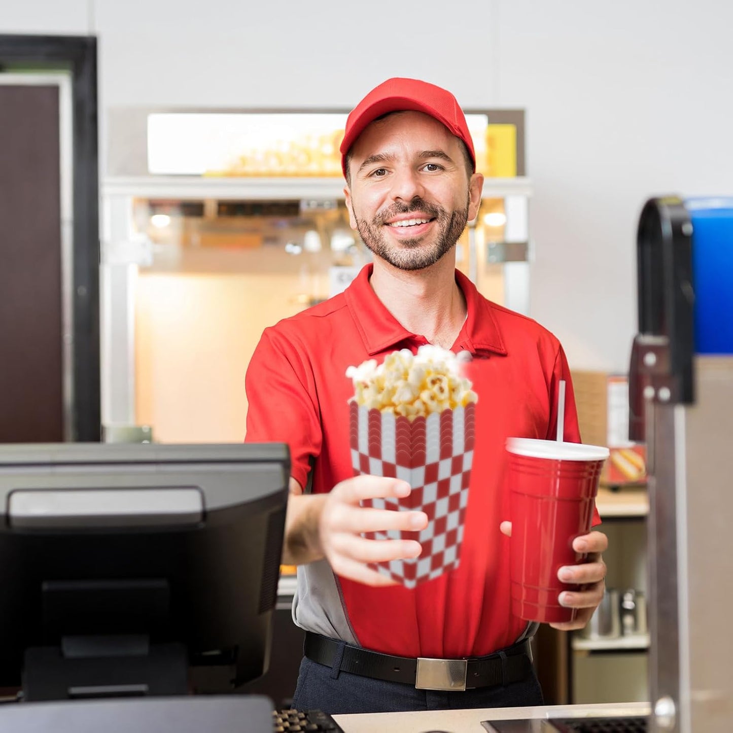 50 Pcs Popcorn Boxes Mini Paper Popcorn Box Cardboard Popcorn Container for Party Disposable Snack Candy Popcorn Bags Popcorn Holder for Movie Nights Birthday Wedding (Red Checkered)