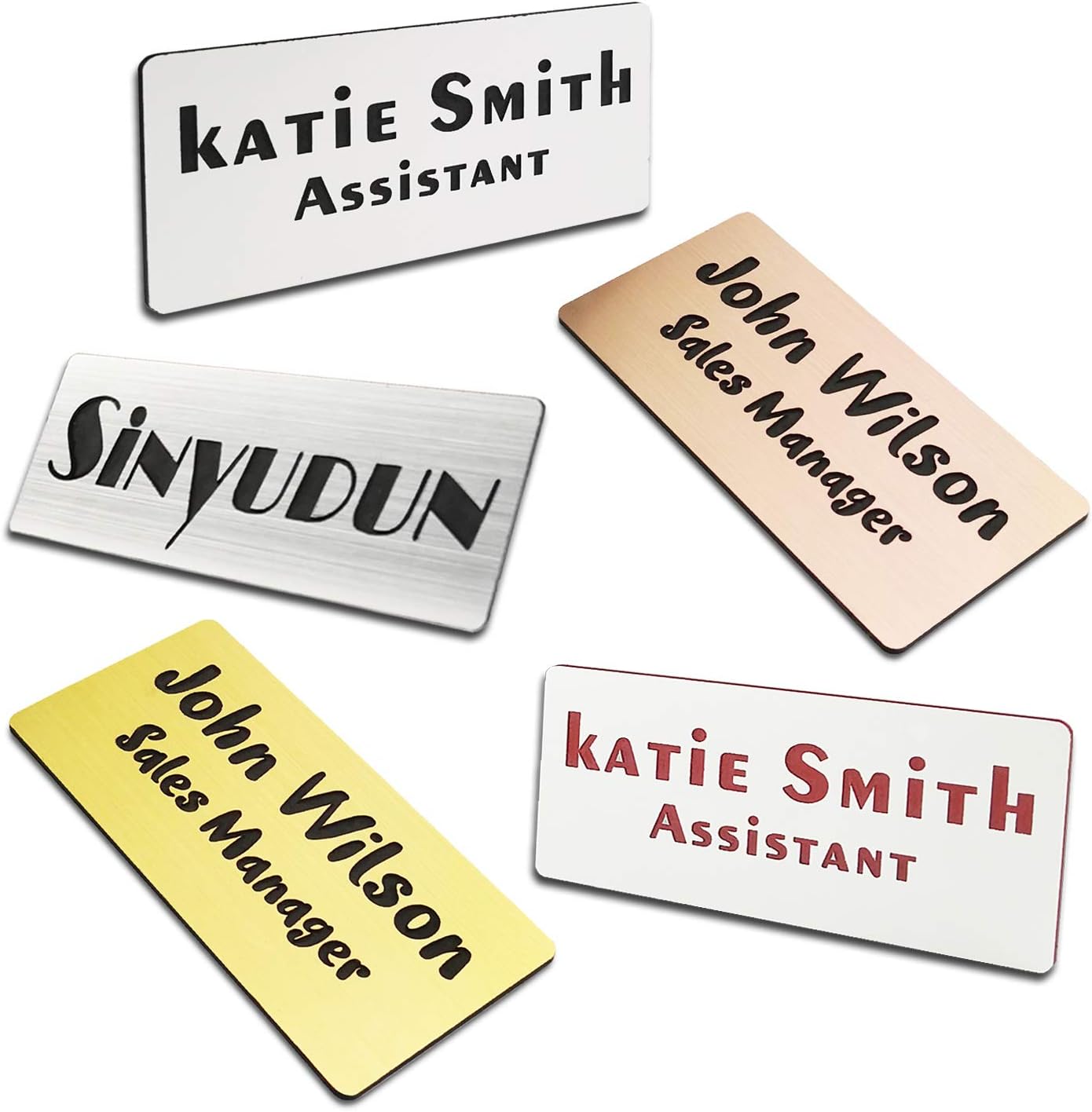 Custom Laser Engraved Name Badges with Pin, Magnetic, Adhesive, or Blank Backing, Durable Personalized Name Tag with 3 Lines of Custom Texts, Clear and Easy to Read, 10 Colors (1.5" x 3")