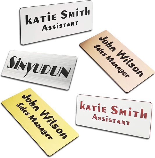 Custom Laser Engraved Name Badges with Pin, Magnetic, Adhesive, or Blank Backing, Durable Personalized Name Tag with 3 Lines of Custom Texts, Clear and Easy to Read, 10 Colors (1.5" x 3")