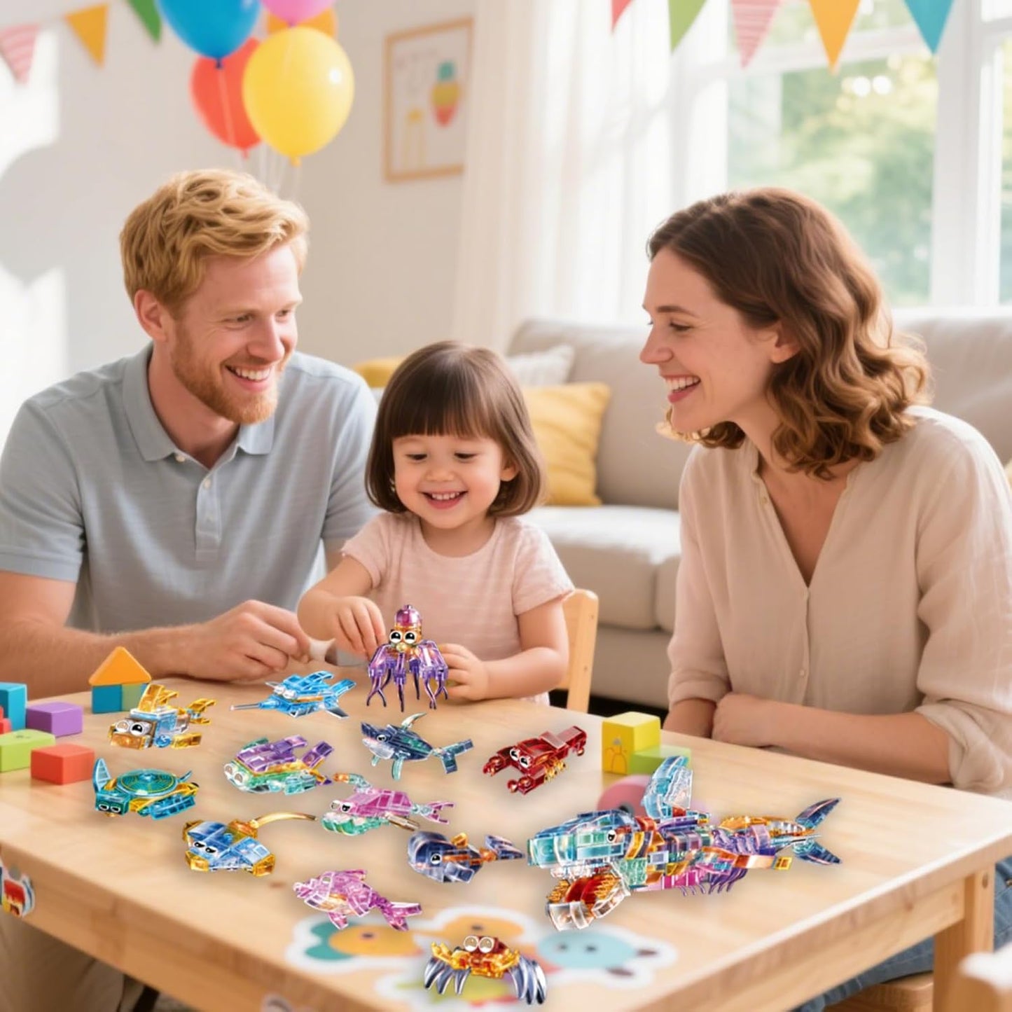 12 Pack Crystal Ocean Animal Party Favors for Kids 12 in 1 Mini Marine Animals Building Blocks Toys,Bulk Classroom Prizes Goodie Bag Fillers Christmas Easter Birthday Gift for Boys Girls Ages 6+