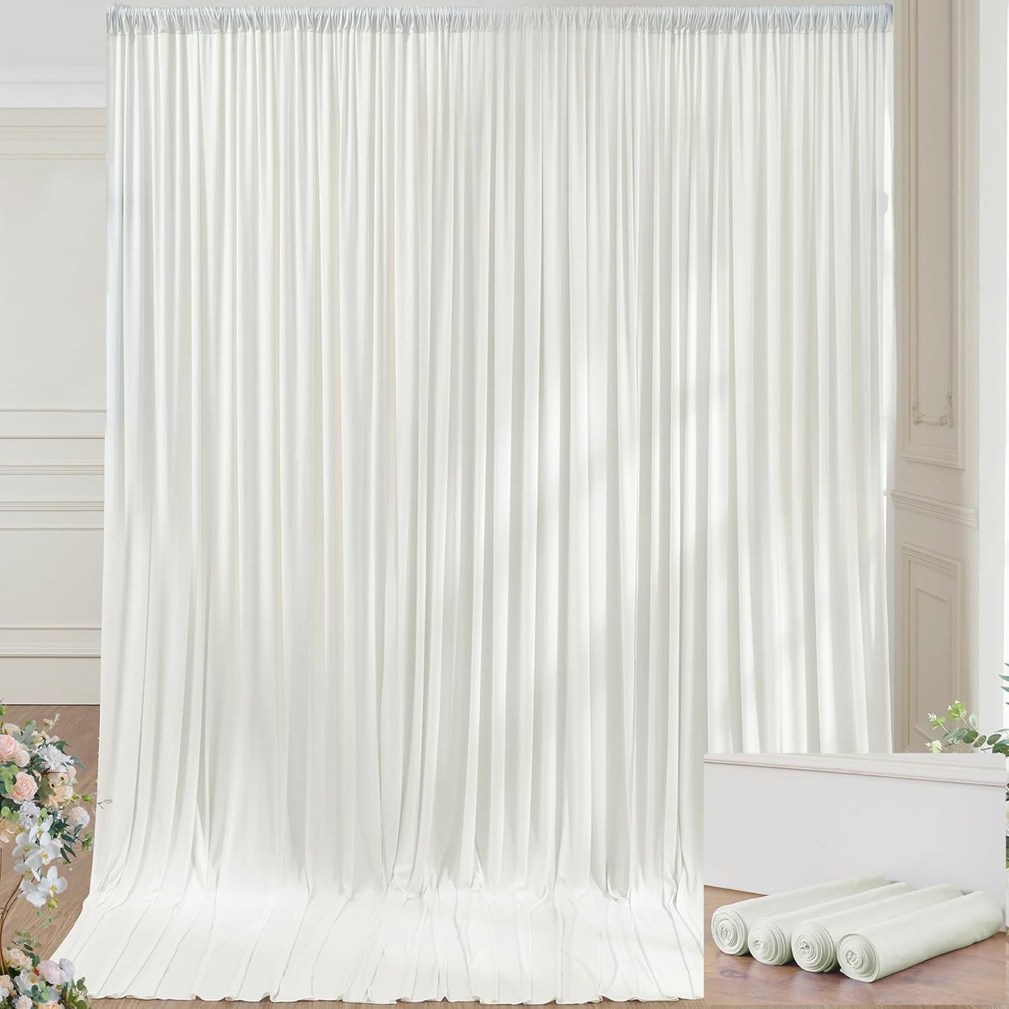 20×14ft Wrinkle Free Ivory Backdrop Curtain, Soft Silky Easy to Drape Cream Wedding Drapes for Backdrop, 4 Panels 5×14ft Photo Backdrop Curtains for Parties Birthday Photography Background Cloth