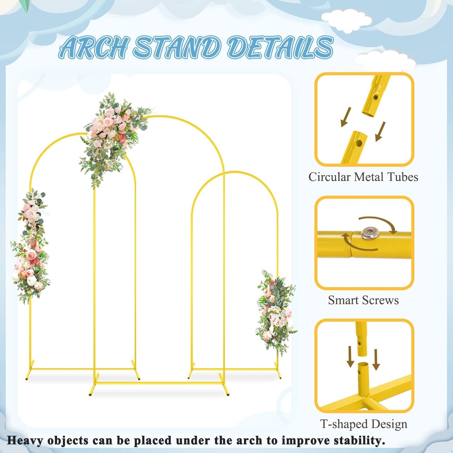 FOTSHARER Wedding Arch Stand and Cover Set of 3 Gold Arch Backdrop Stand with Beige Arch Covers 7.2FT 6.6FT 6FT Background Arch Stand for Garden Arbor Wedding Backdrop Stand Party Anniversary Decor