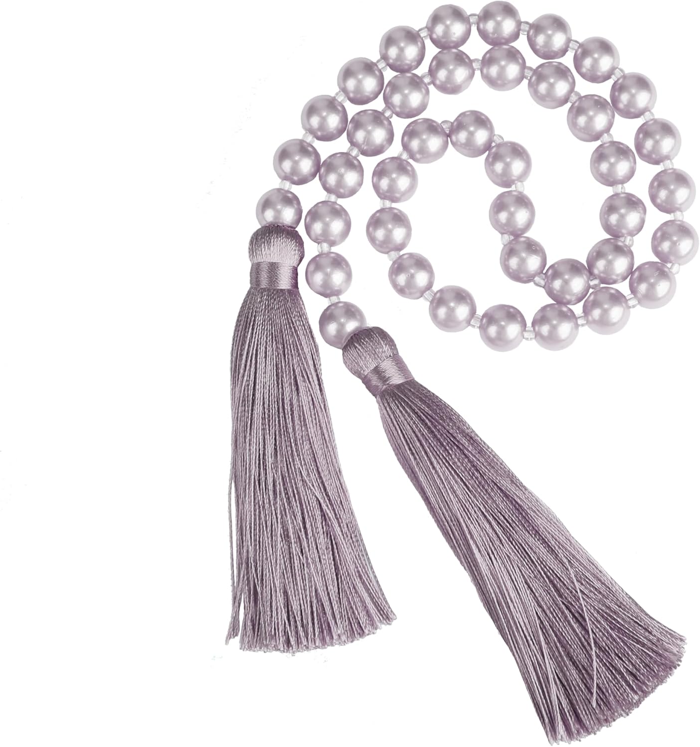 Fenghuangwu 34 Inch Pearl Glass Bead Garland with Tassels - Elegant Boho Table Decor, Fringe Wall Hanging for Wedding, Party, Farmhouse Rustic Prayer Bead Home Decoration(2 Pack,Purple)