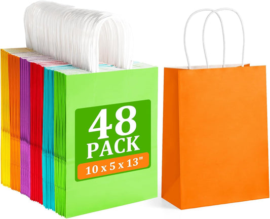 BagDream 48 Pieces 10x5x13 Assorted Gift Bags Rainbow Colors Kraft Paper Party Favor Gift Bags with Handles for Wedding, Baby Shower, Birthday, Gifts, Shopping and Party Supplies