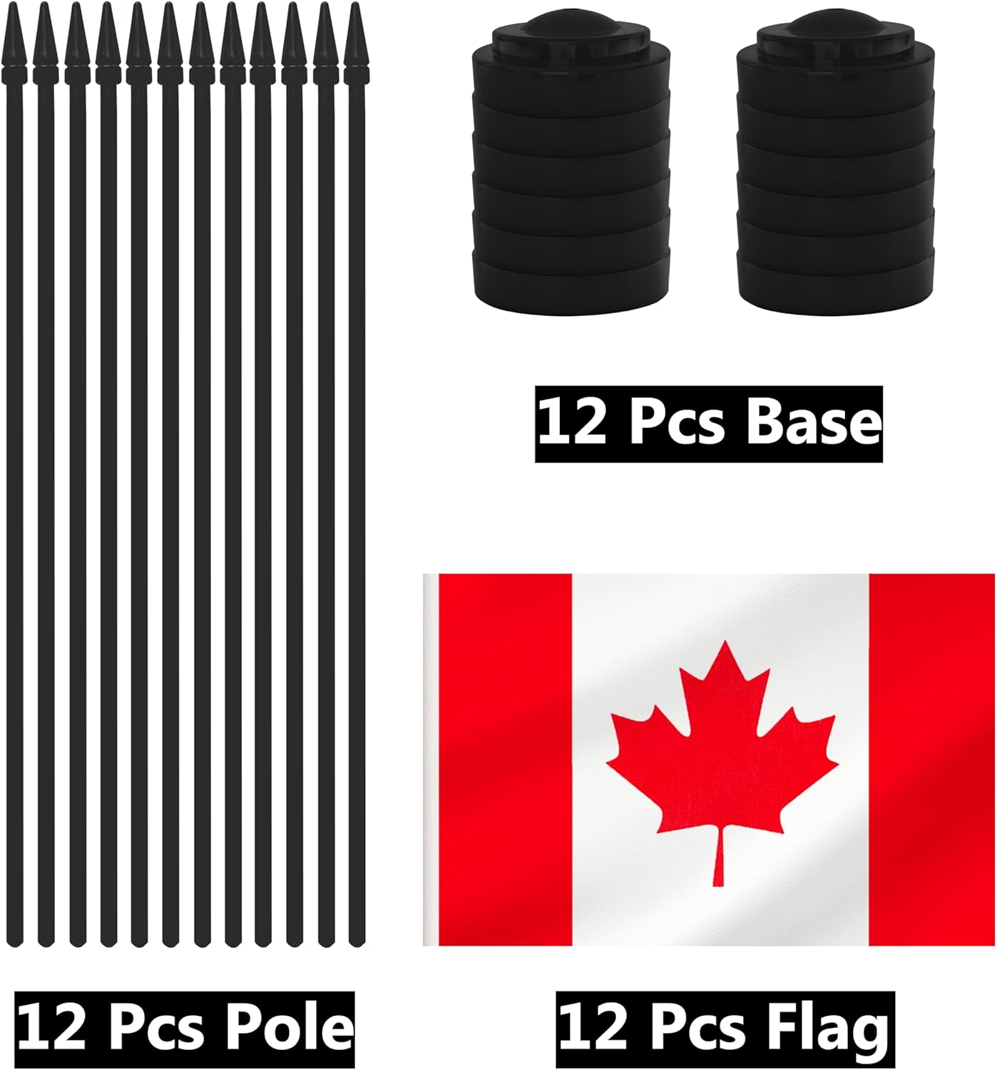 12 Pack Canada Desk Flags, Canadian Desktop Flag, Small Miniature Office Flags with 12" Black Pole and Black Base, Offices, Classroom, Home, Festival Decoration (Canada)