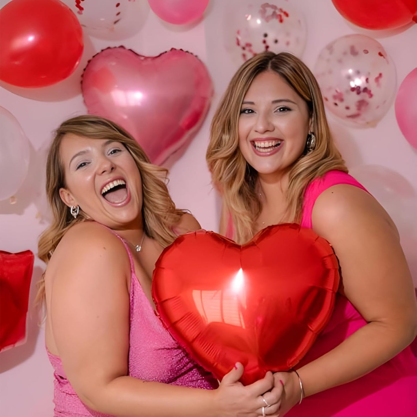 18inch Pink Heart Balloons,6Pcs Bright Pink Heart Shaped Foil Balloons & 6Pcs Red Helium Mylar Balloon for Anniversary Wedding Engagement Birthday Party Baby Shower Decorations(12Pcs)