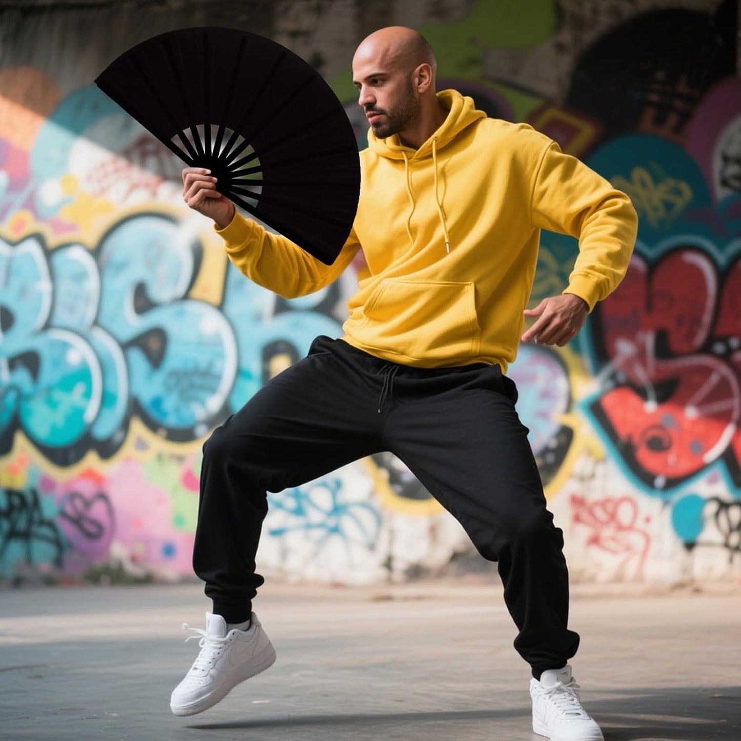 13inch Large Rave Fan Popping Clacking Fans for Line Dancing,Hand Fans for Women Foldable,Boots on The Ground Fan,Portable for Outdoor,Wedding,Party,Decoration (4pcs Black)