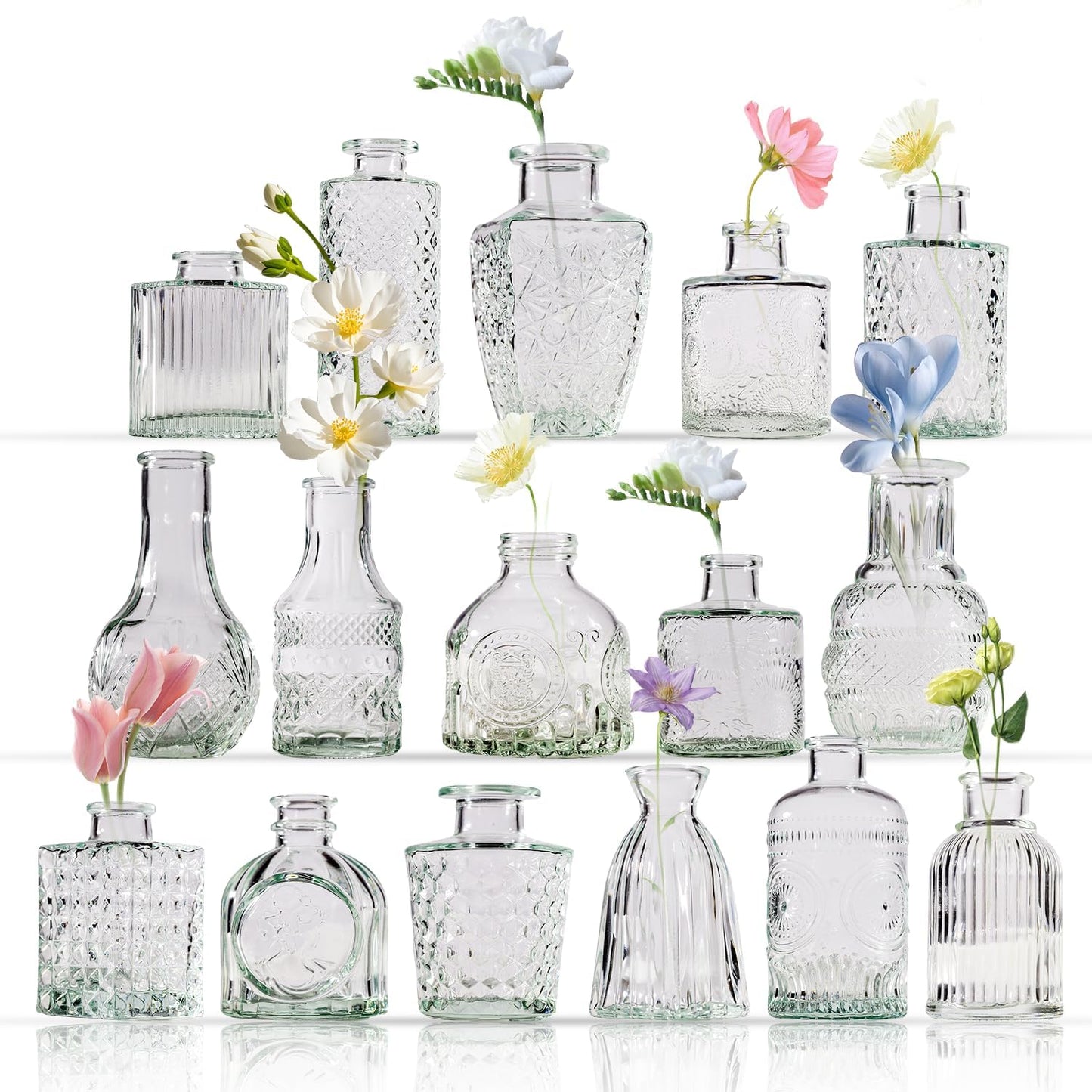 16 Pcs Flower Glass Bud Vases, Loose Transparent Flower Bud Vases, Mini Glass Vases, Small Vases, Family Wedding Table Decorations