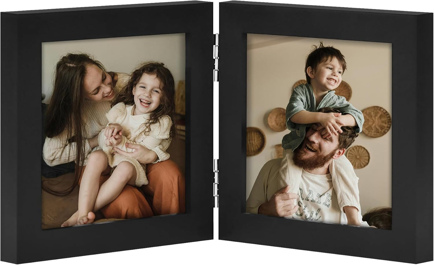 decorUhome Double 4x4 Picture Frame Vertical, Engineered Wood Bifold Photo Frame with Plexiglass for Tabletop Display, 4x4, Black