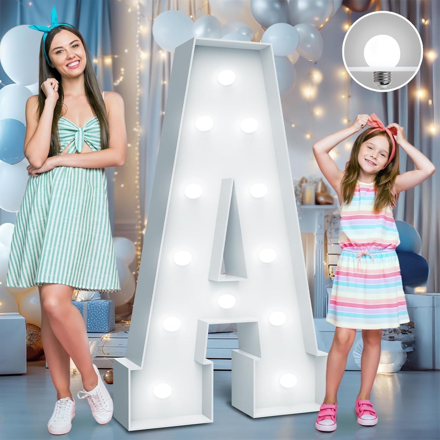 4FT Marquee Light Up Letters - Cool White Light Up Letters A with Fixed Water Bag, Party Decoration Large Marquee Light Up Letters can Be Used for Wedding Decoration, Birthday Party Decoration