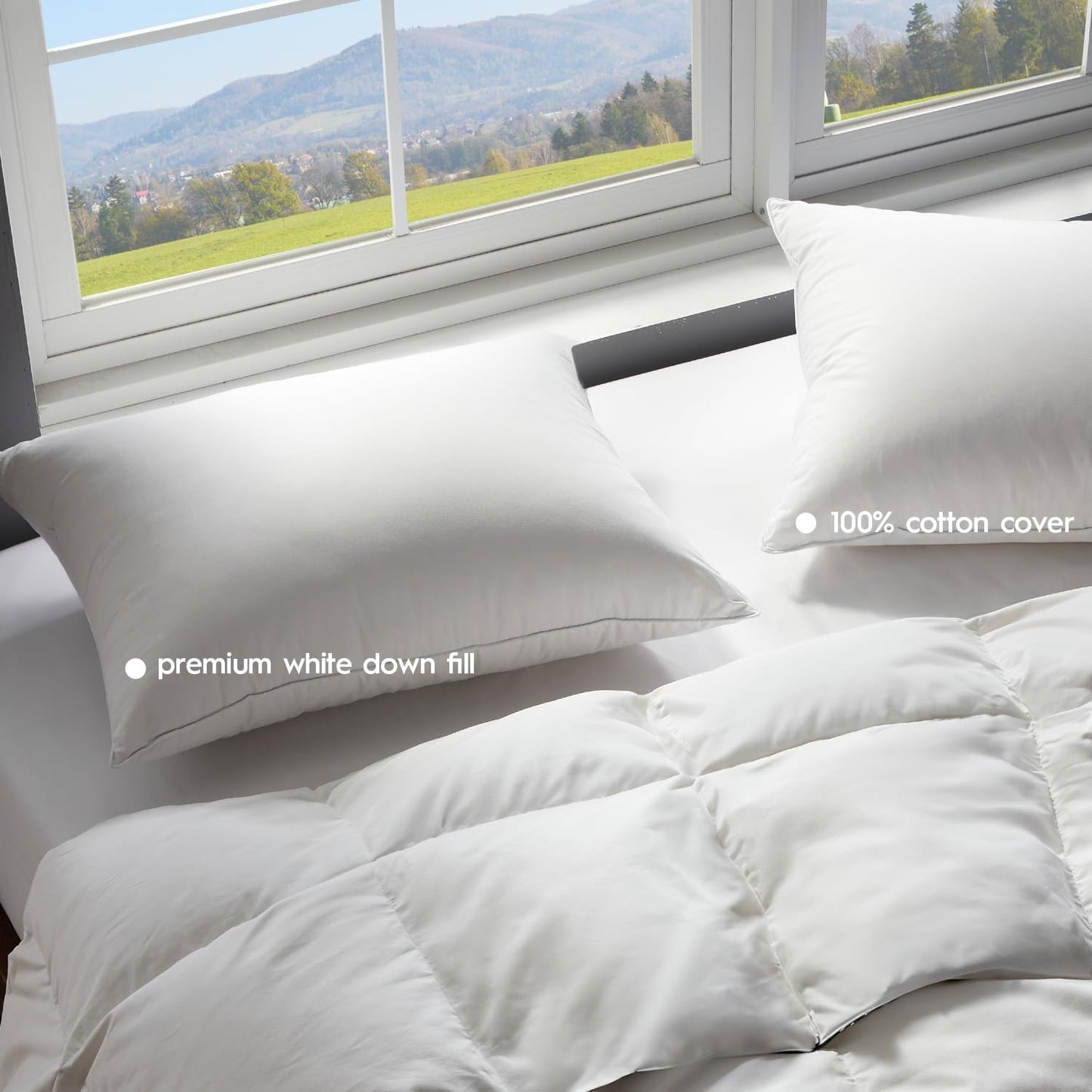 Globon Ultra Soft Down Pillow King Size Set of 2, All Down Filled Bed Pillow for Sleeping, 100% Cotton Shell 500 Thread Count, Soft Hotel Collection Down Feather Pillow 20" x 36"