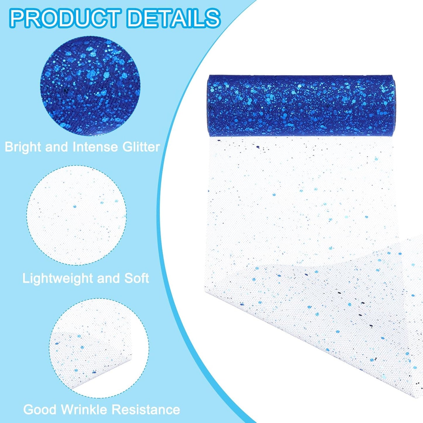 PATIKIL Tulle Fabric Rolls, 6 Inch by 10 Yards Fabric Spool Tulle Sparkling Ribbon Netting Sequin for DIY Tutu Skirts Crafts Wedding Party Decorations, Blue