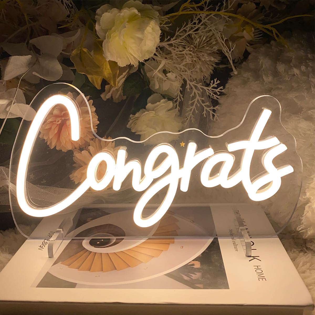 Congrats Table Number Neon Sign Desk Lamp Night Light Wedding Letter LED Neon Sign Wedding Table Decorations Neon Light Shop Bedroom Home Room Decor Christmas Party Warm White USB 30×16.5 CM