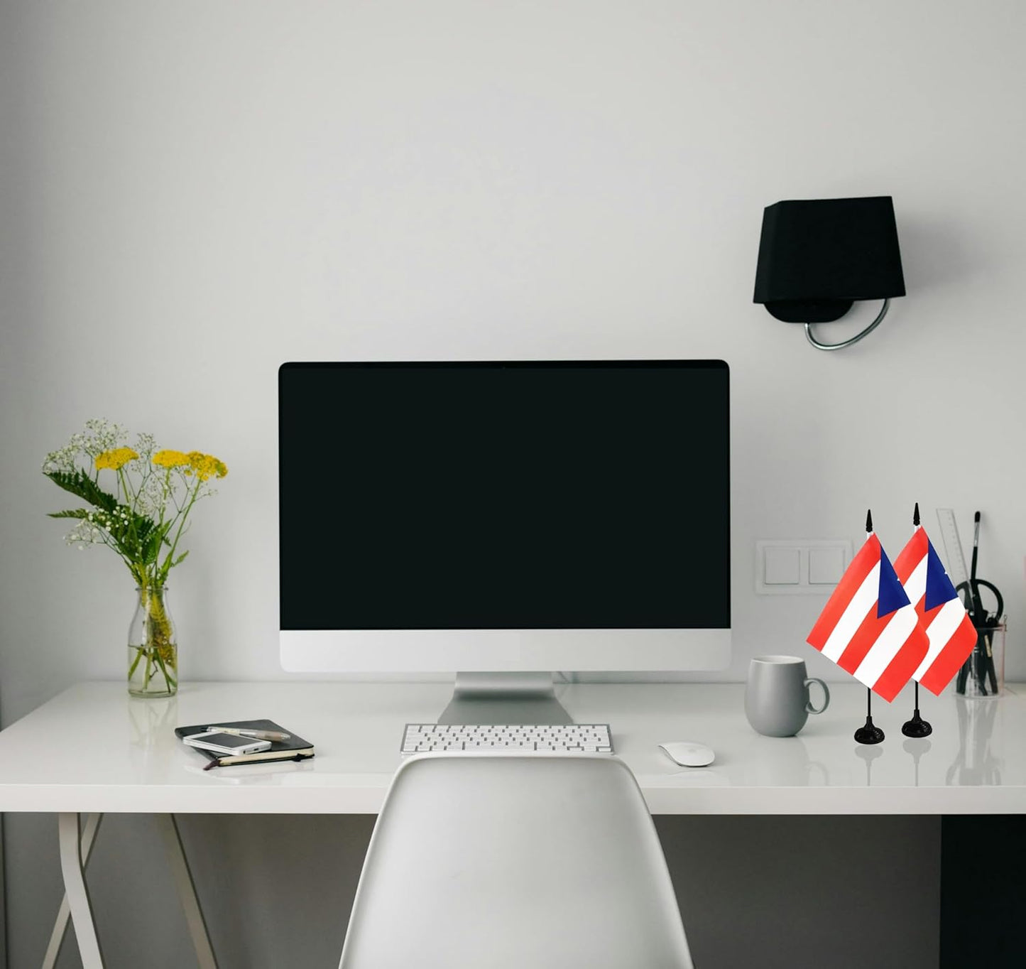 Puerto Rico Desk Flag, 12 Pack Puerto Rican Table Office Flag with Black Solid Pole and Stand Base, International Country Flag, Festival Celebration, Classroom Meeting Desktop Decor (Puerto Rico)