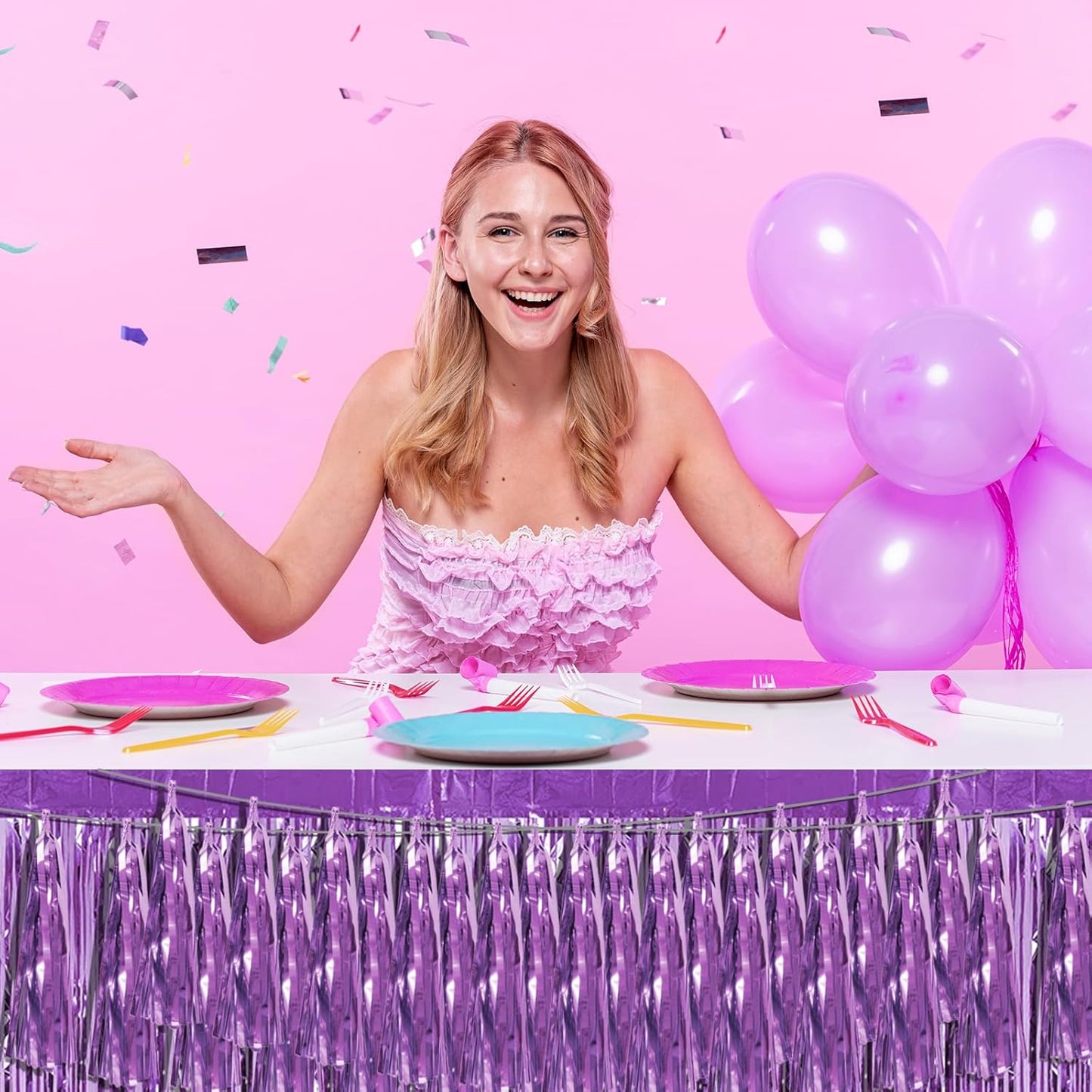 3P Light Purple Foil Fringe Metallic Tassel Streamers Banner Tassel Garland for Parade Floats, Bachelorette, Wedding, Birthday, Halloween, Christmas, Bridal/Baby Shower Party Decorations