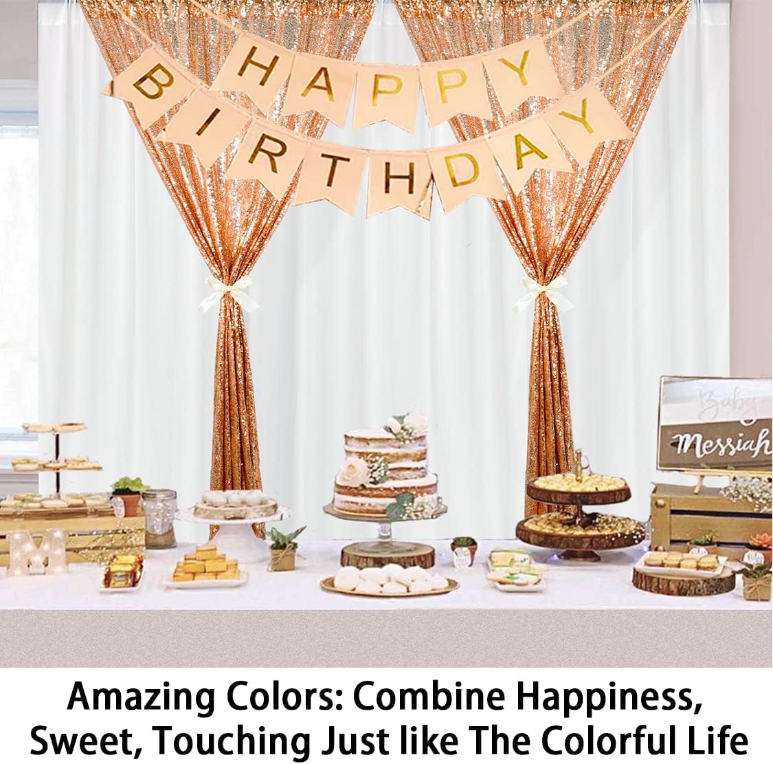 ShinyBeauty Sequin Curtains 2 Panels 4x10ft Rose Gold Backdrop Curtain Sequin Backdrop Wedding Backdrop Sequin Curtain Drapes Panels Photography Background Decoration