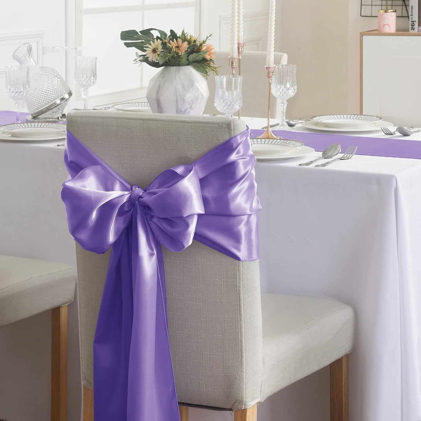 12Pack Table Runner 12 x 108 Inches Satin Silk Table Runner for Wedding, Birthday Party, Banquets, Graduations Decoration, fit Rectange and Round Table-Lavender