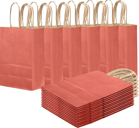 qiqee Rose Red Gift Bag with Handles Bulk 24Pcs Paper Bags -8.3"x6"x3. 15" Party Favor Bags - Solid Color