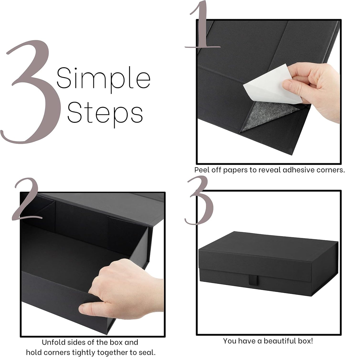 Hard Gift Box With Magnetic Closure Lid - 10.5"x7"x3" Pack Of 5 Ribbed Rectangle Favor Boxes For Wedding, Bridesmaid, Groomsman Proposal, Clothing (5 Boxes)