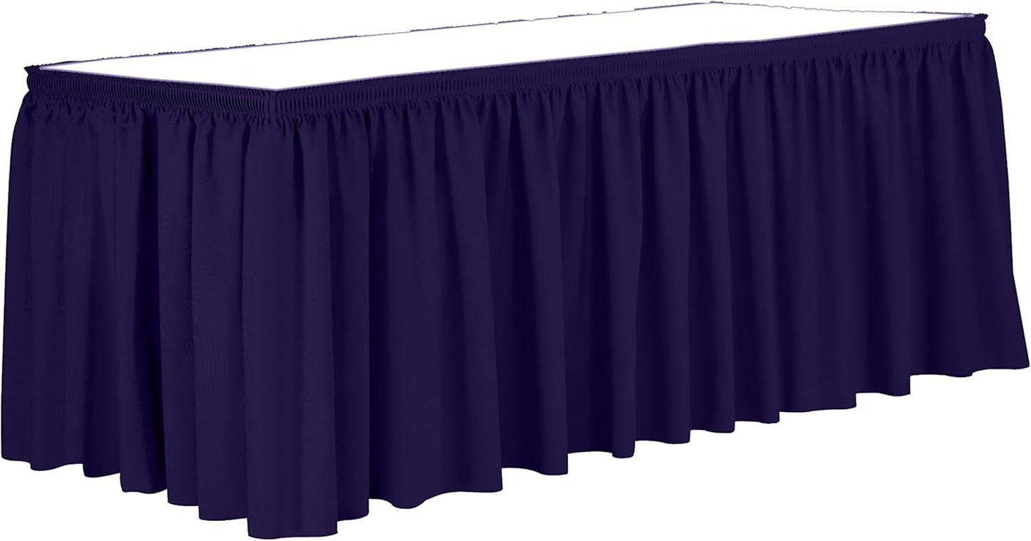 Ultimate Textile Pleat Polyester Fabric Table Skirt - Machine Washable Flame Resistant with Clips for Events, Weddings & Trade Shows, Cut & Sewn in Paterson, NJ - Purple, 7' Shirred Pleat