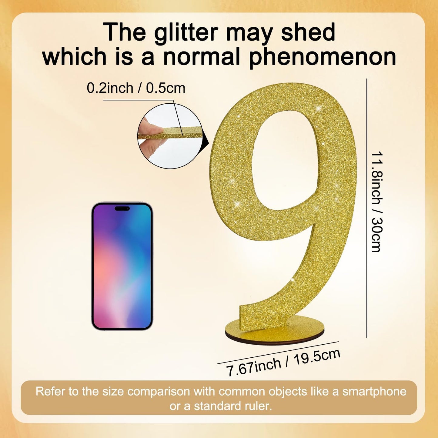 TONIFUL 11.8 Inch Gold Glitter Numbers Table Centerpieces 0-9 Birthday Party Decorations,Shining Gold Digital 9 for Birthday Party,Wedding,Bridal Shower,Engagement,Photo Shoot,Anniversary