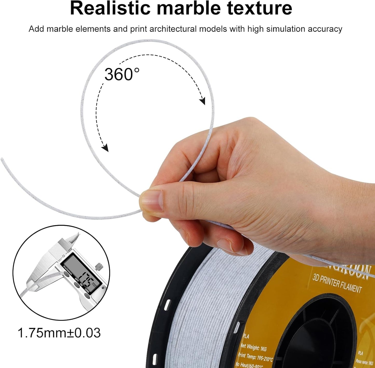 Kingroon Marble PLA Filament, 1.75mm 3D Printing Filament 1 kg(2.2lbs), Dimensional Accuracy Probability +/- 0.02mm, Sparkly Stone Rock 3D Printer Filament